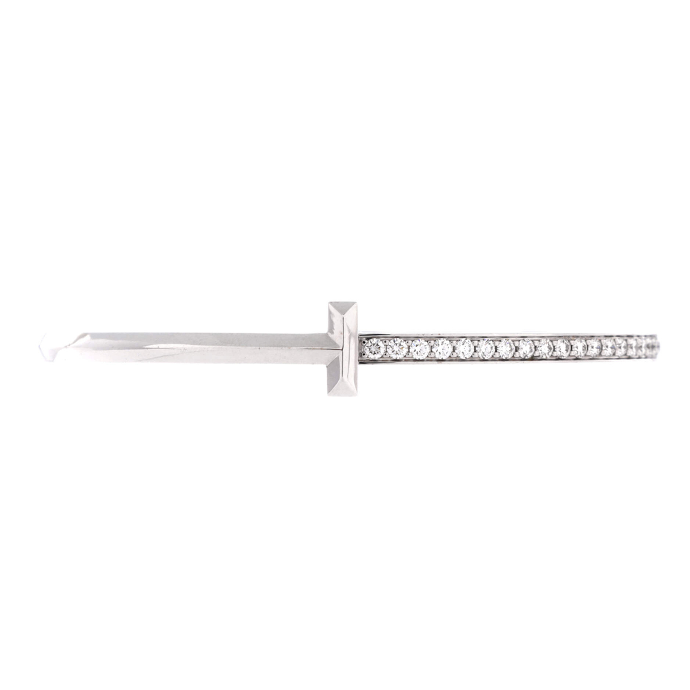 Tiffany & Co. Narrow T1 Hinged Bangle Bracelet 18K White Gold with Diamonds